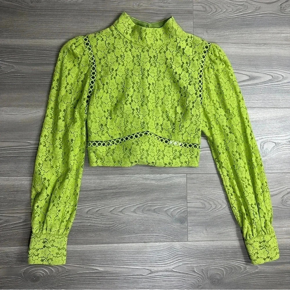 ASOS Fashion Union Green Lace Open Back Crop Top with Embroidered Details - Picture 1 of 5